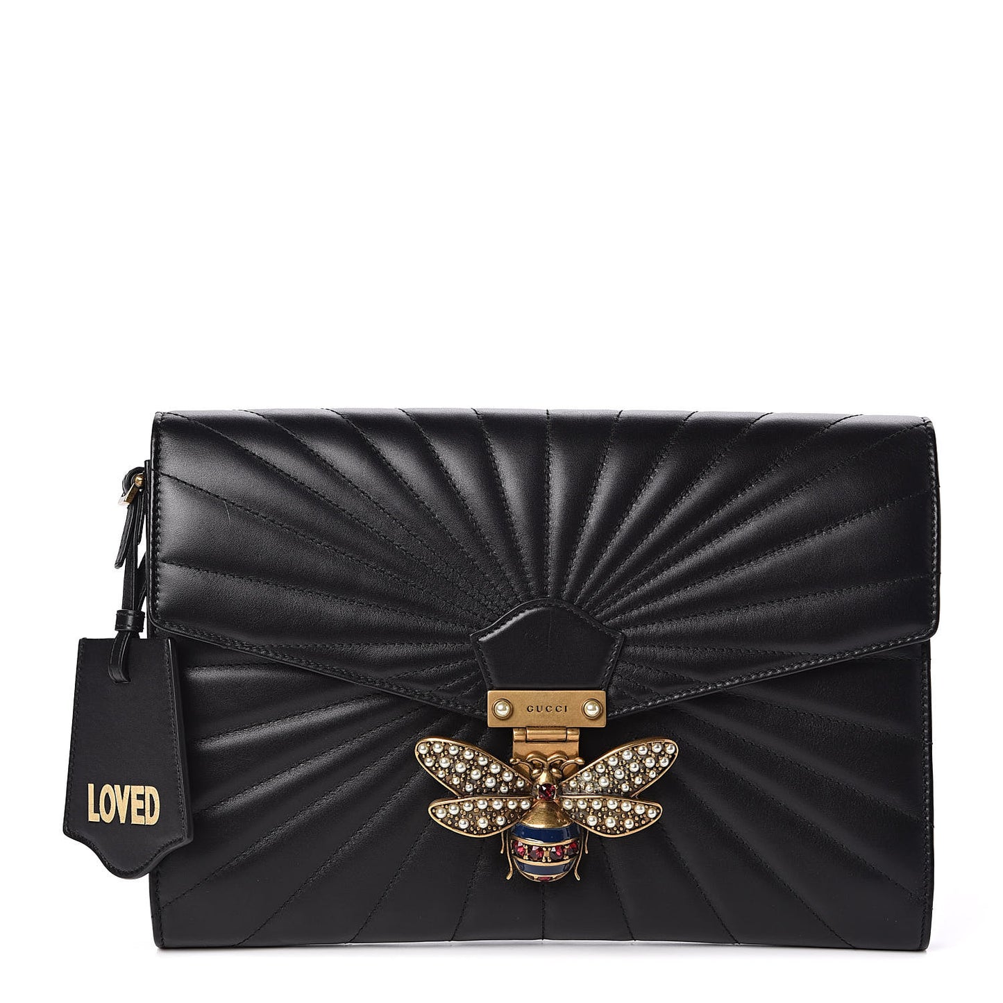 Calfskin Trapuntata Queen Margaret Clutch Black