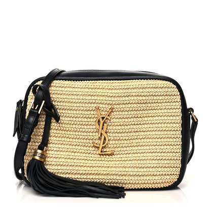 Saint Laurent Raffia Canvas Monogram Lou Camera Bag Beige Black 1 of 11