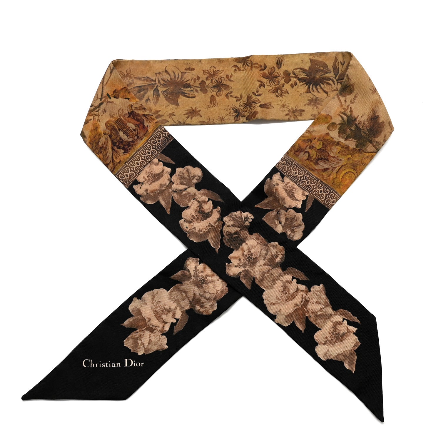 Christian Dior Silk Mitzah Scarf Black Beige 1 of 3