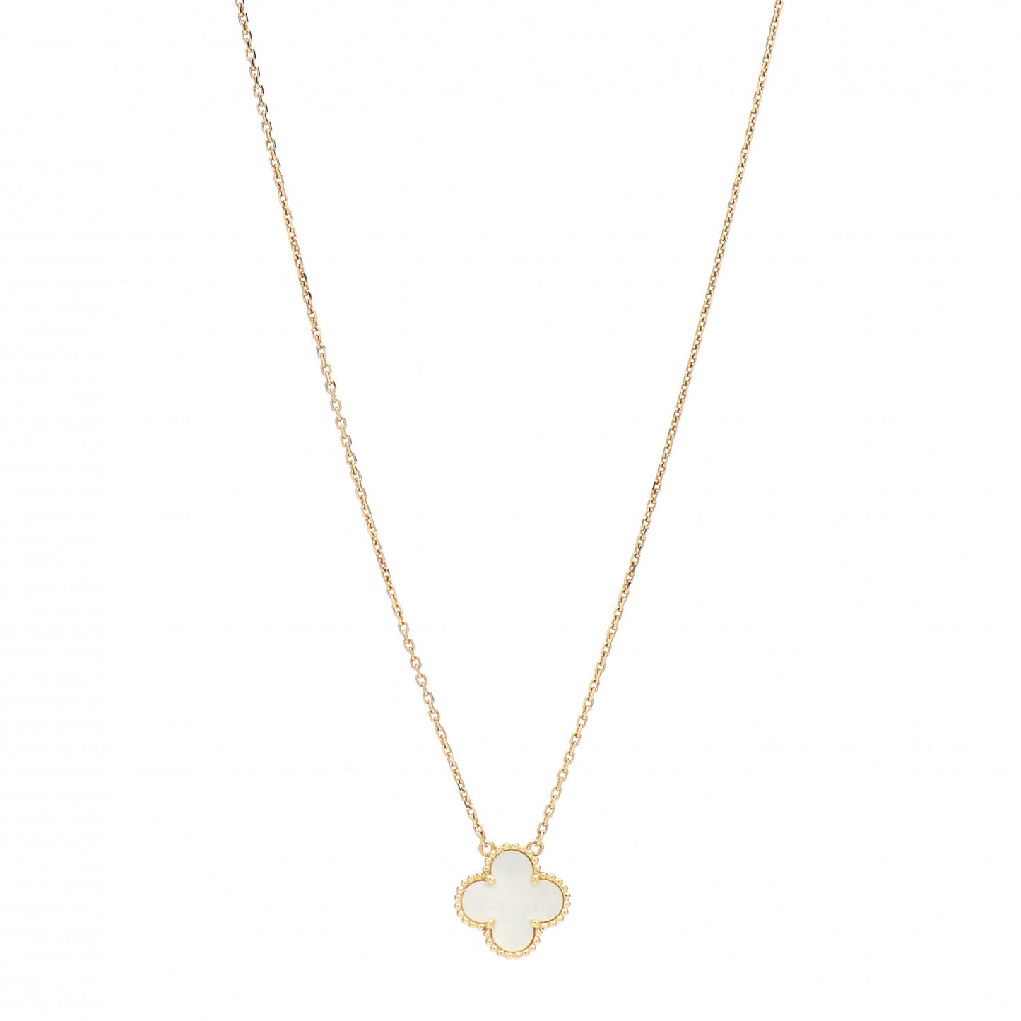 18K Yellow Gold Mother of Pearl Vintage Alhambra Pendant Necklace