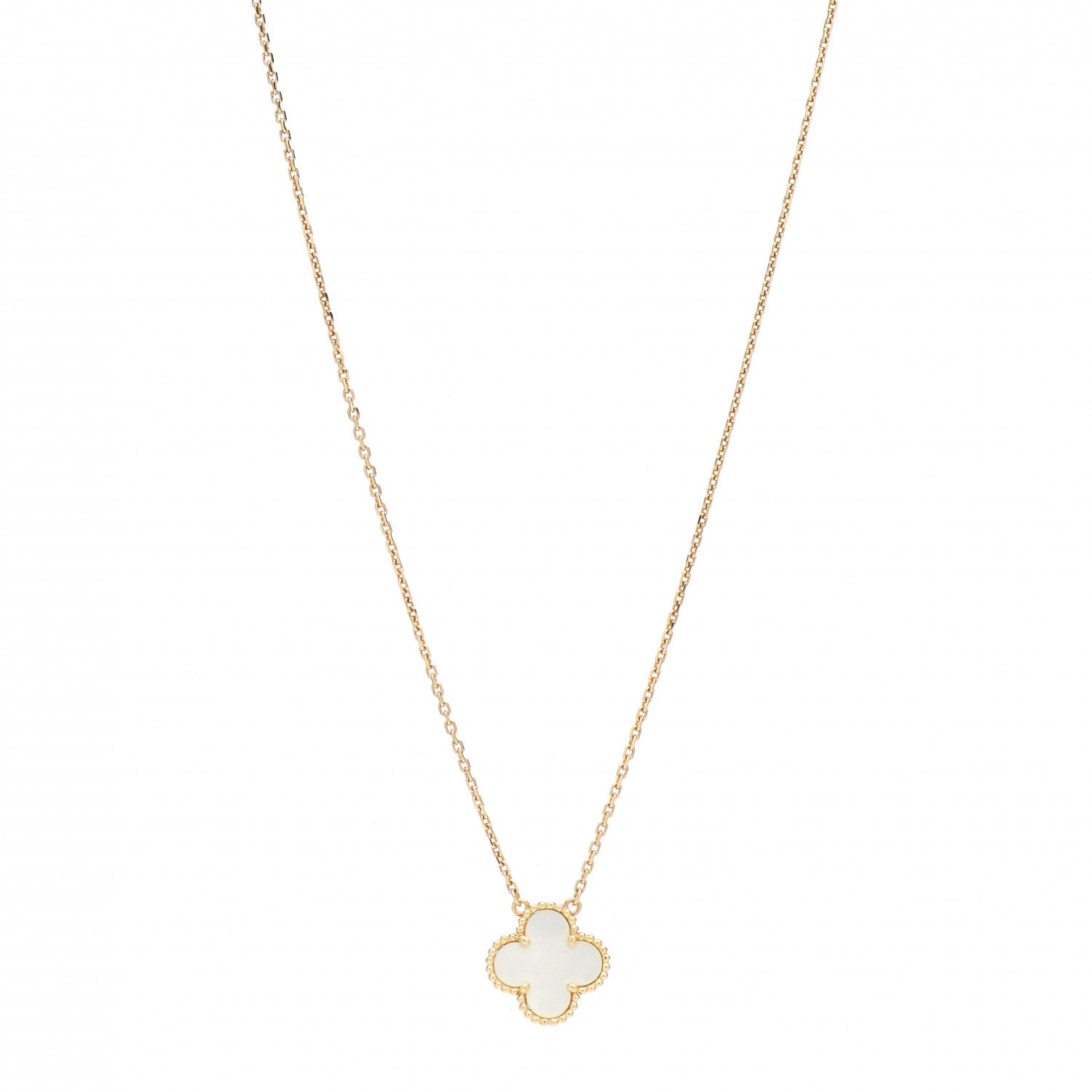 Van Cleef & Arpels 18K Yellow Gold Mother of Pearl Vintage Alhambra Pendant Necklace 1 of 5