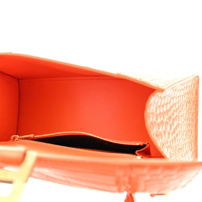 Balenciaga Shiny Calfskin Crocodile Embossed Small Hourglass Top Handle Bag Orange 5 of 12