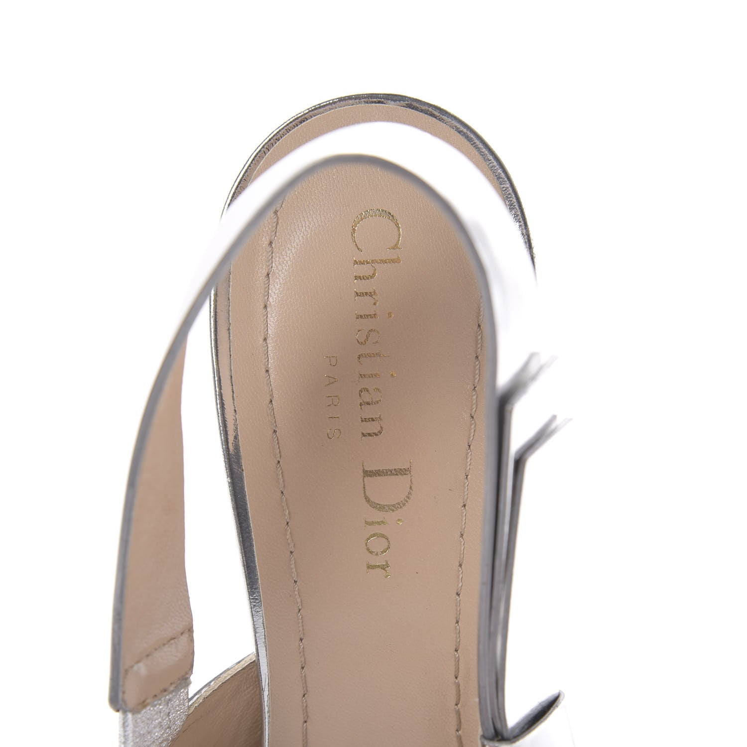 Christian Dior Metallic Calfskin Sweet D Slingback Pumps 40 Silver 6 of 12
