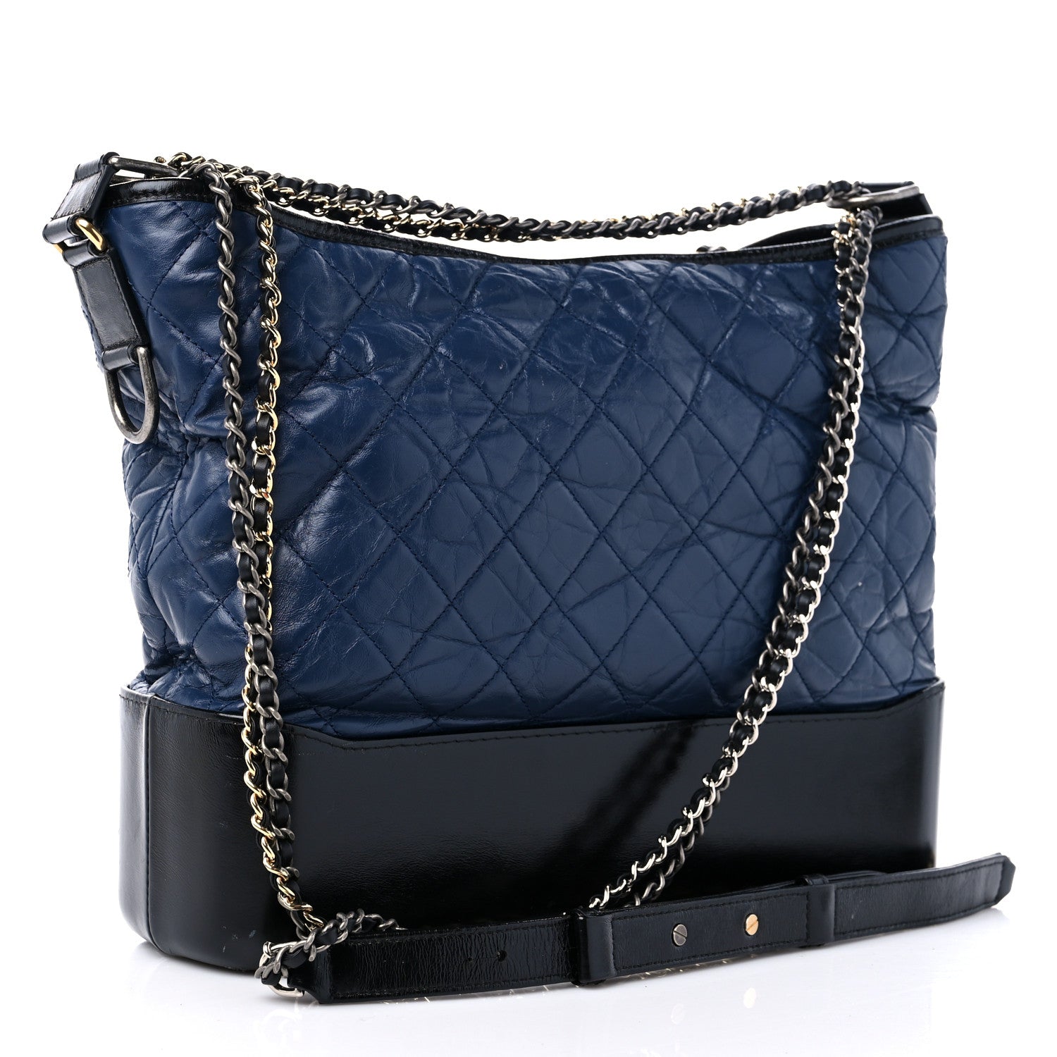 Chanel Aged Calfskin Quilted Large Gabrielle Hobo Navy Black 3 of 15