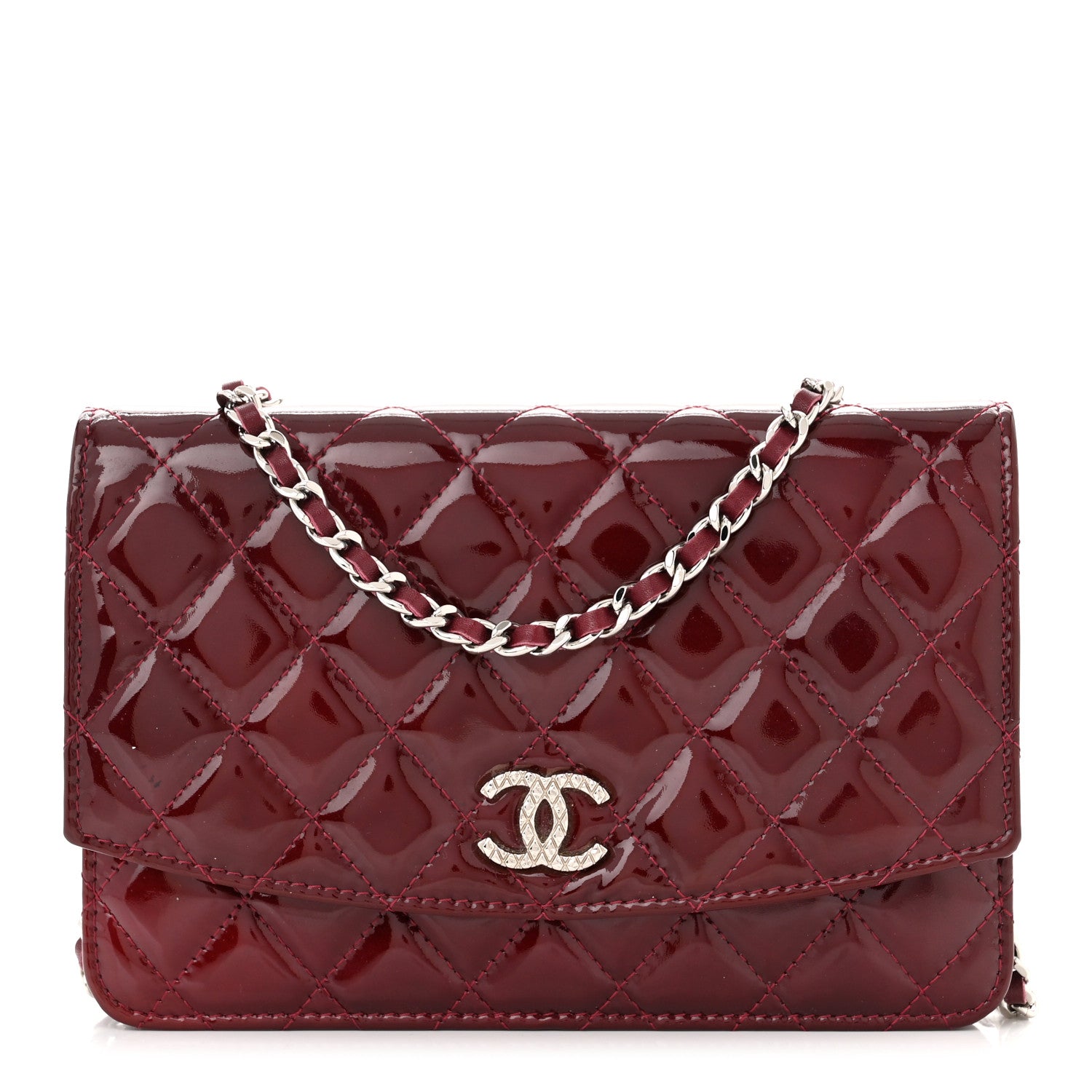 Chanel Patent Quilted Brilliant Wallet On Chain WOC Dark Burgundy 1 of 13