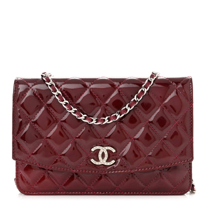 Chanel Patent Quilted Brilliant Wallet On Chain WOC Dark Burgundy 1 of 13