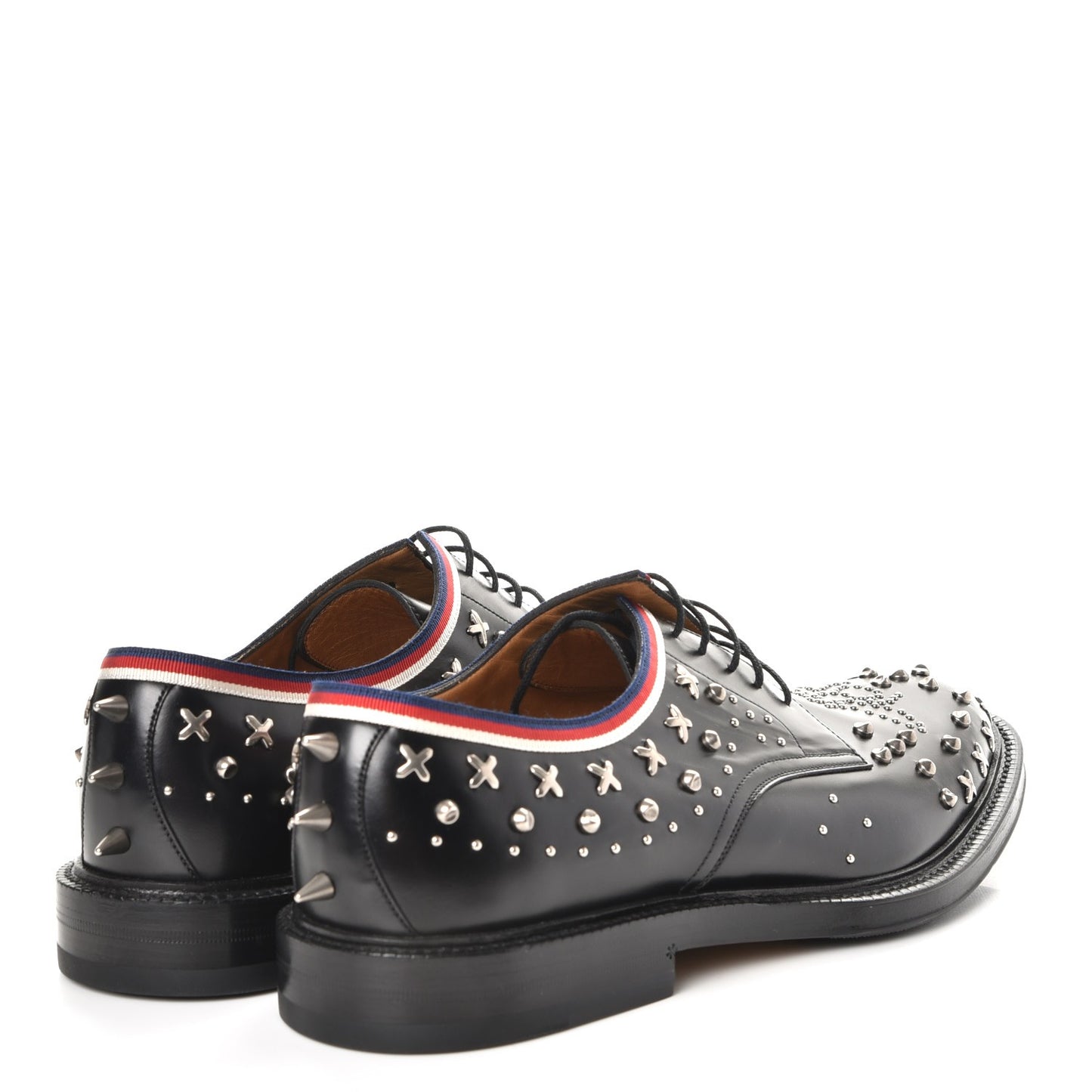 Mens Calfskin Studded Lace Up Loafers 10 Black