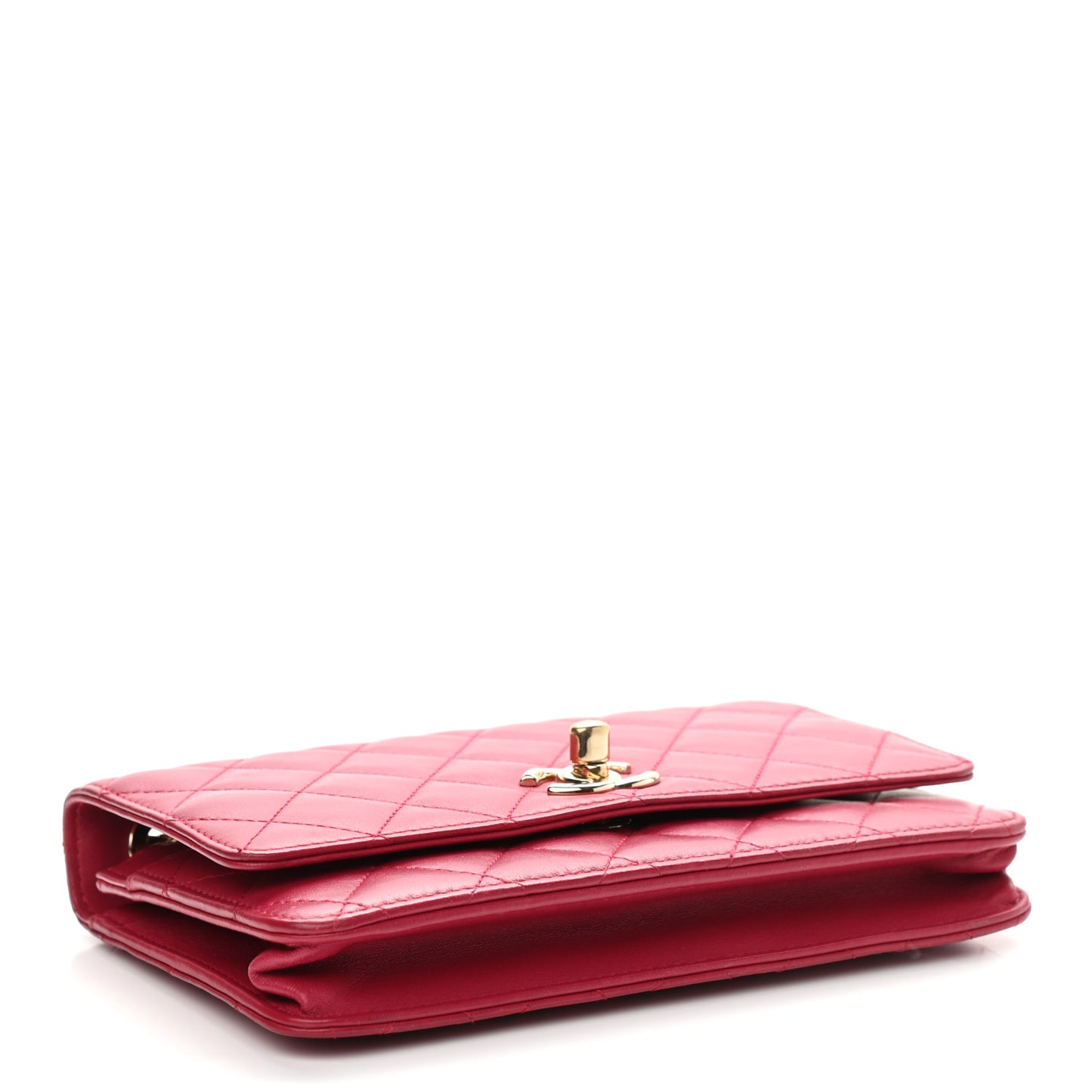 Lambskin Quilted Trendy CC Wallet On Chain WOC Dark Pink