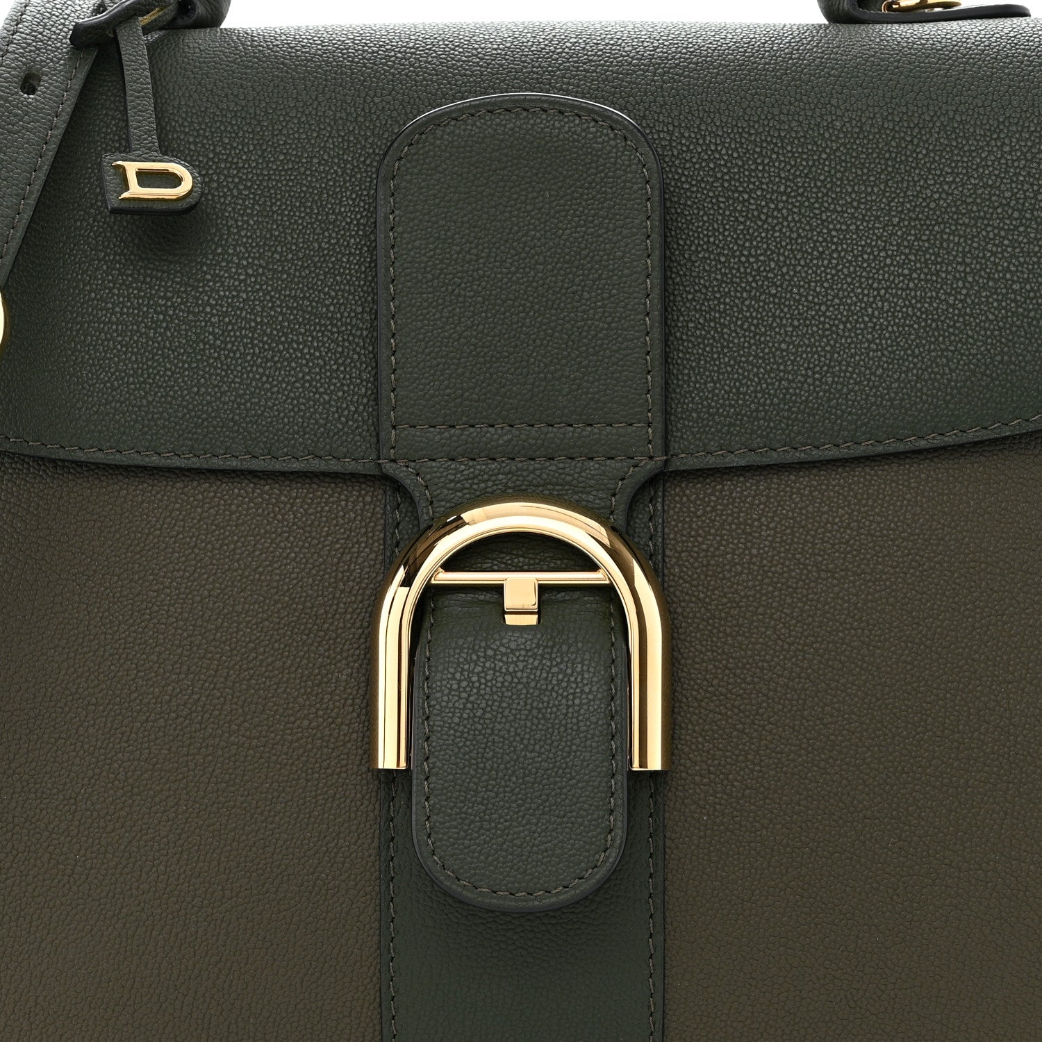 Delvaux Grained Calfskin Bi-Color Brillant MM Satchel Kaki 9 of 11