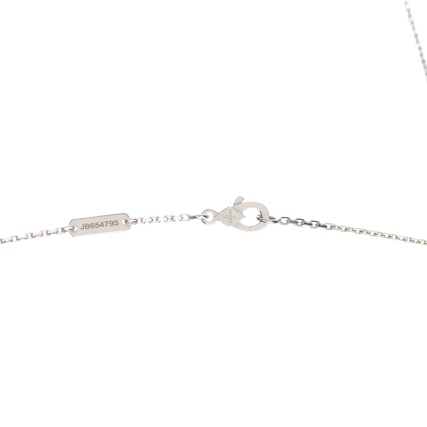 18K White Gold Diamond Guilloche Vintage Alhambra Pendant Necklace