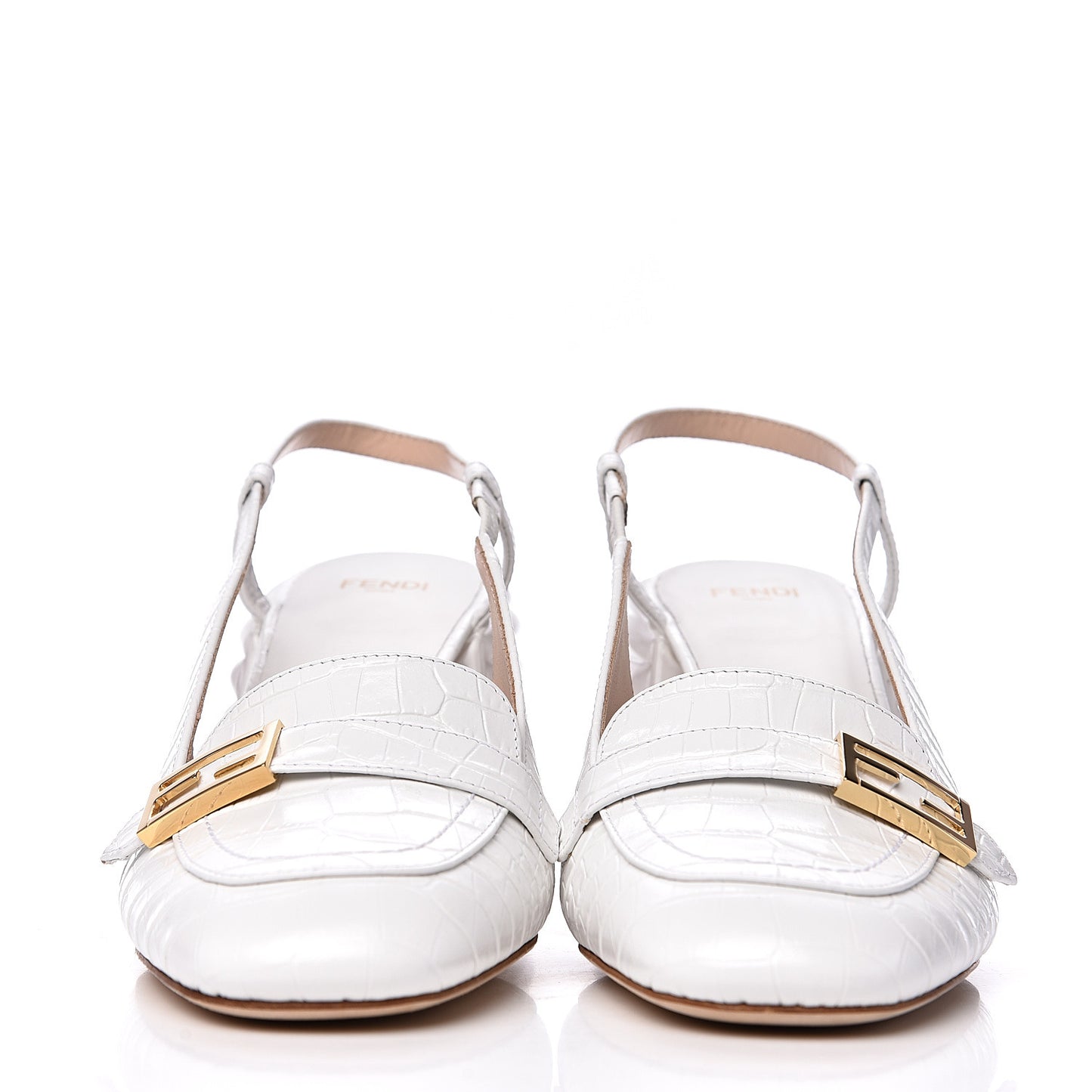 Calfskin Crocodile Embossed Promenade Slingback Loafer Pumps 38 White