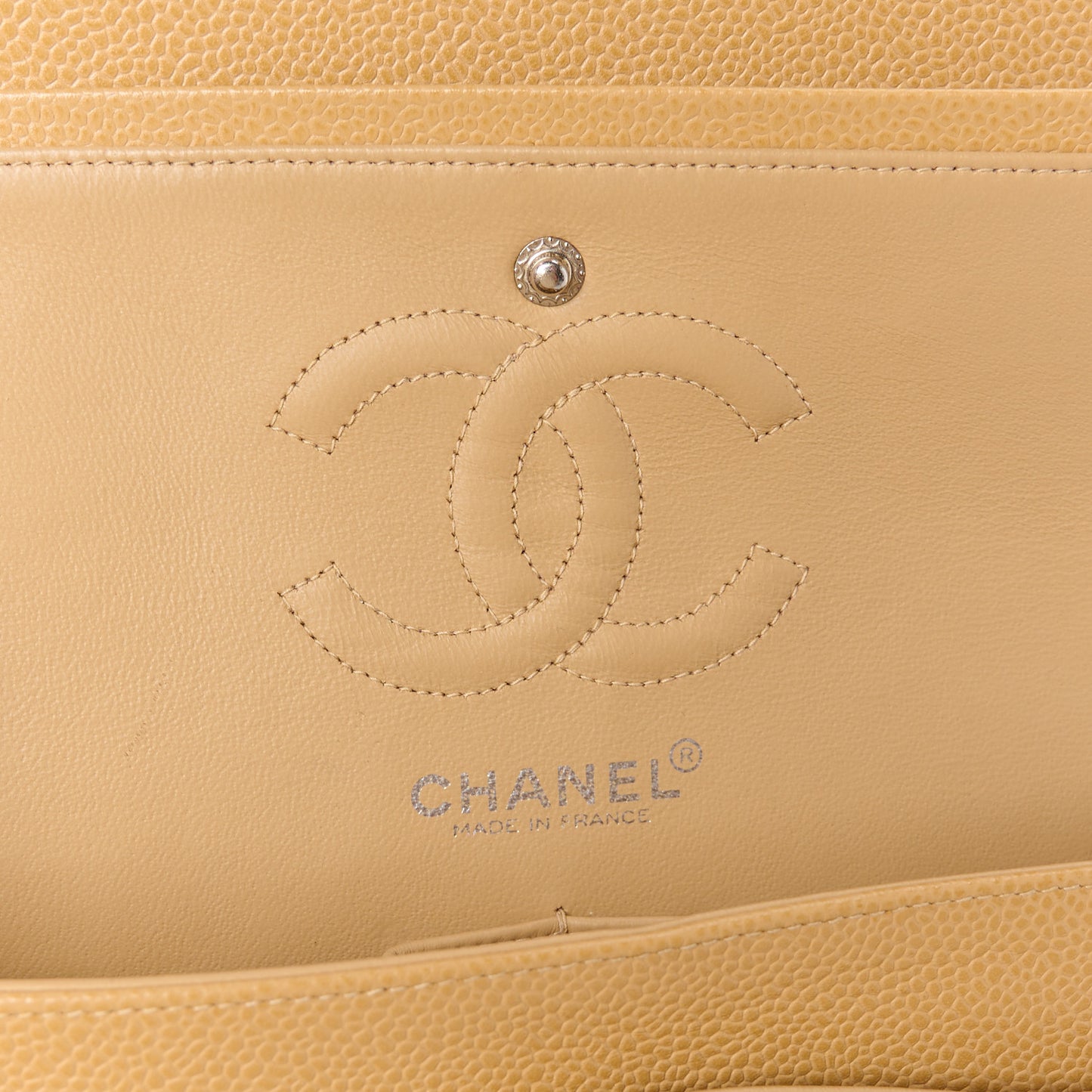 Caviar Quilted Small Double Flap Dark Beige