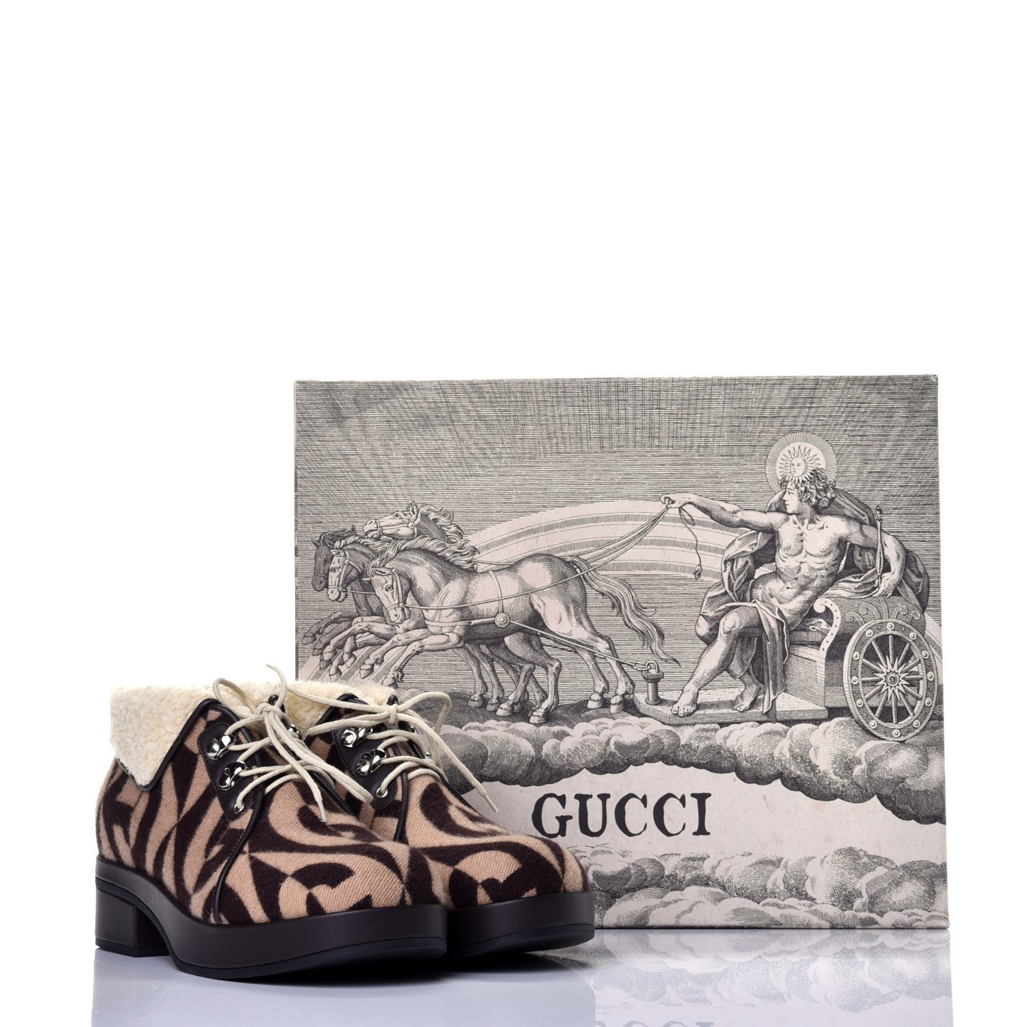 Gucci Wool Faux Shearling G Rhombus Womens Victor Ankle Boots 39 Beige Cocoa 7 of 7