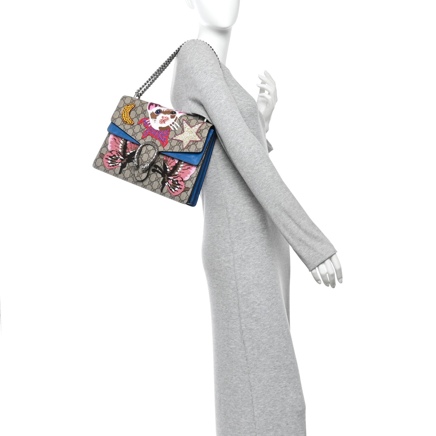 Gucci GG Supreme Monogram Embroidered Medium Dionysus Shoulder Bag Blue 2 of 12