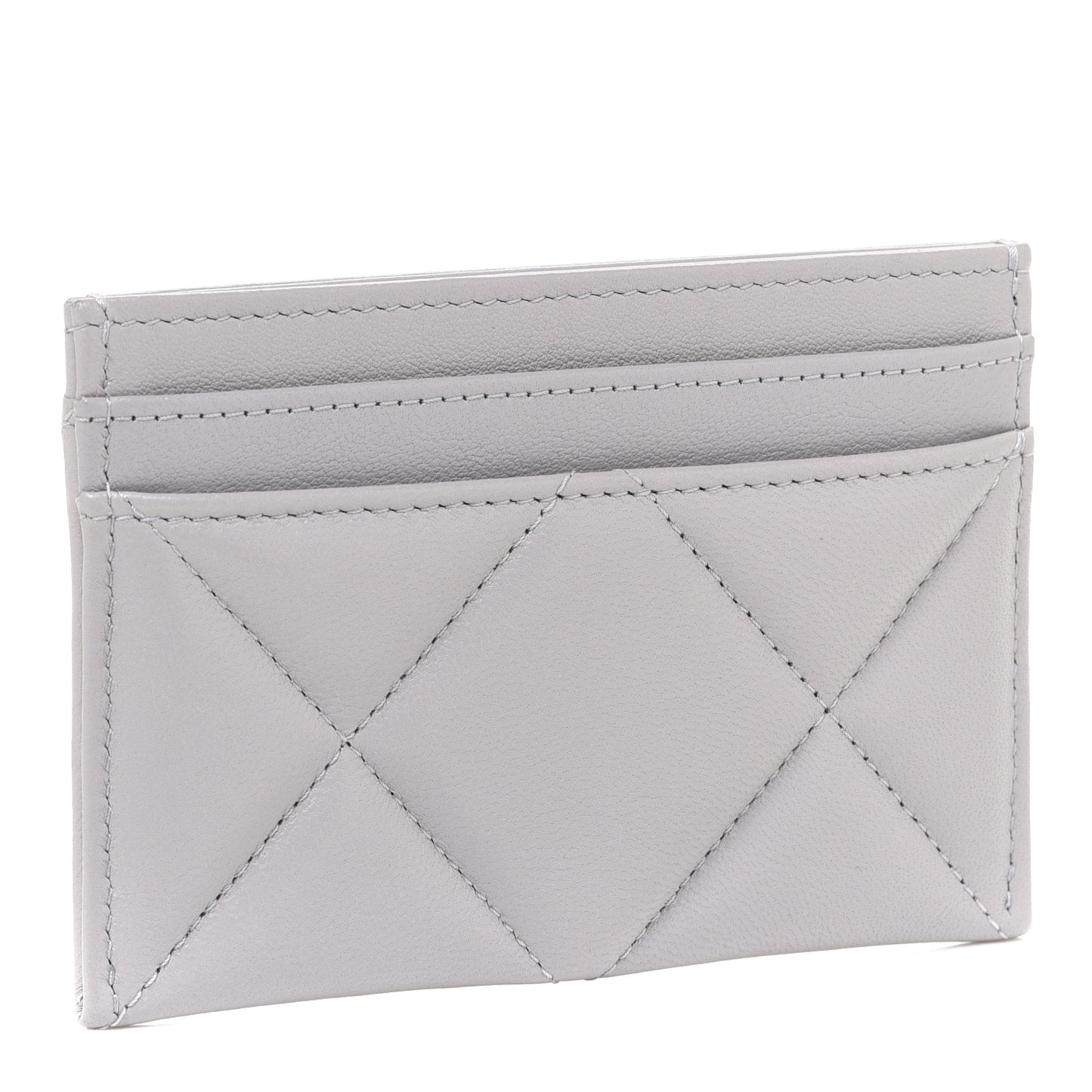 Lambskin Quilted Chanel 19 Card Holder Grey