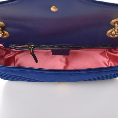 Gucci Velvet Matelasse Small GG Marmont Shoulder Bag Cobalt Blue 5 of 7