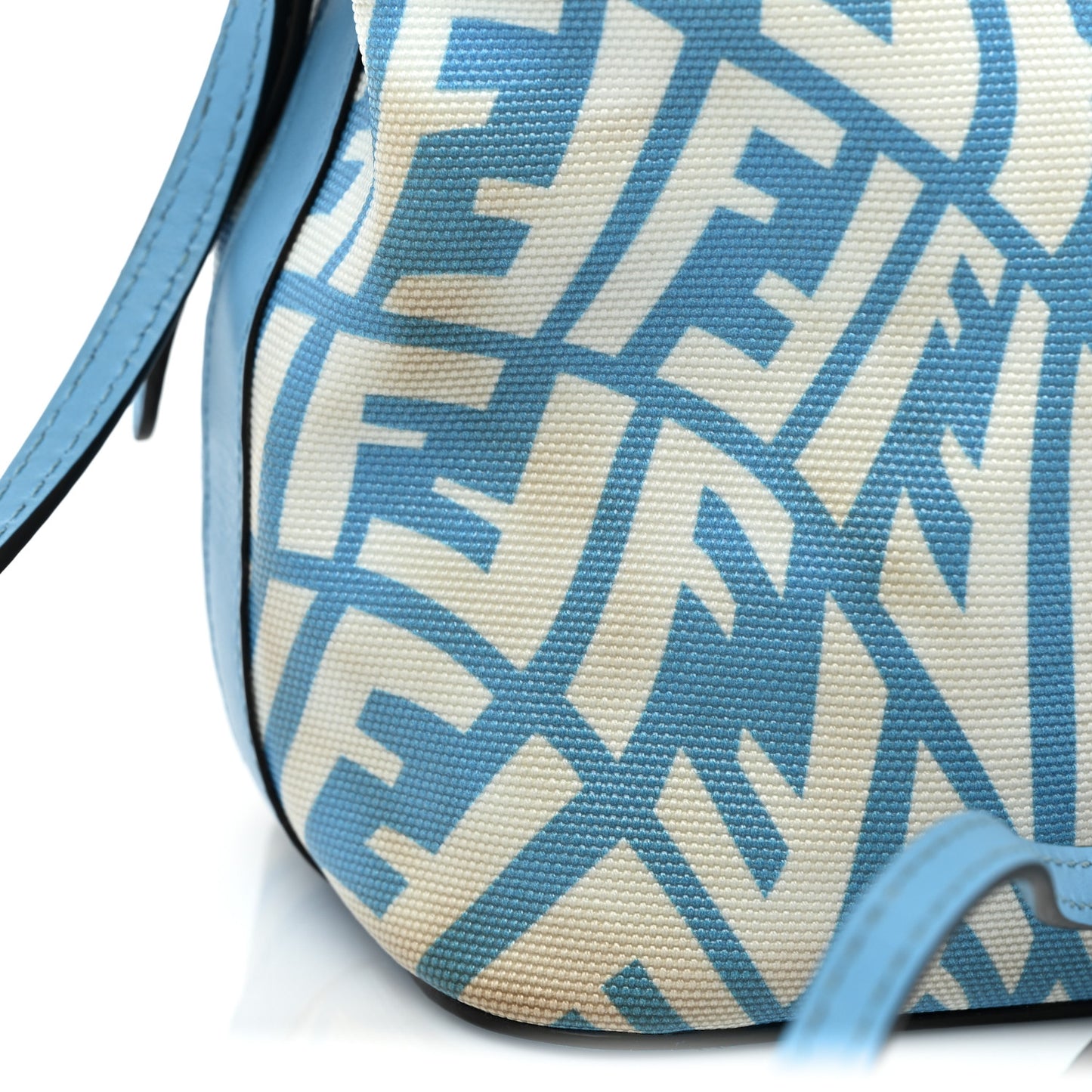 X SARAH COLEMAN Glazed Canvas Vitello King F is Fendi FF Vertigo Mini Mon Tresor Bucket Bag Cyber Blue White
