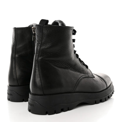 Prada Cervo Shine Captoe 30mm Combat Boots 39.5 Black 4 of 14