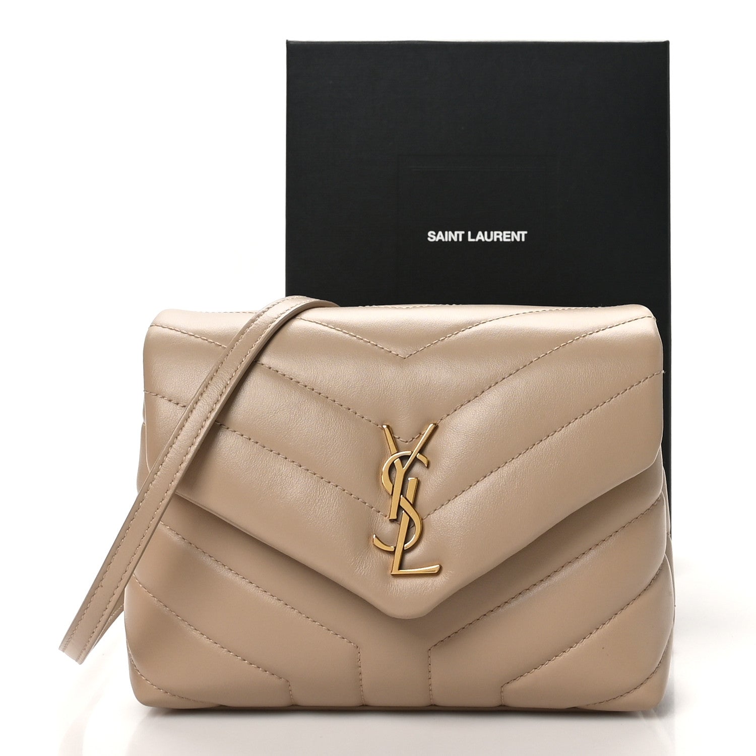 Saint Laurent Calfskin Y Quilted Monogram Toy Loulou Crossbody Bag Dark Beige 11 of 11
