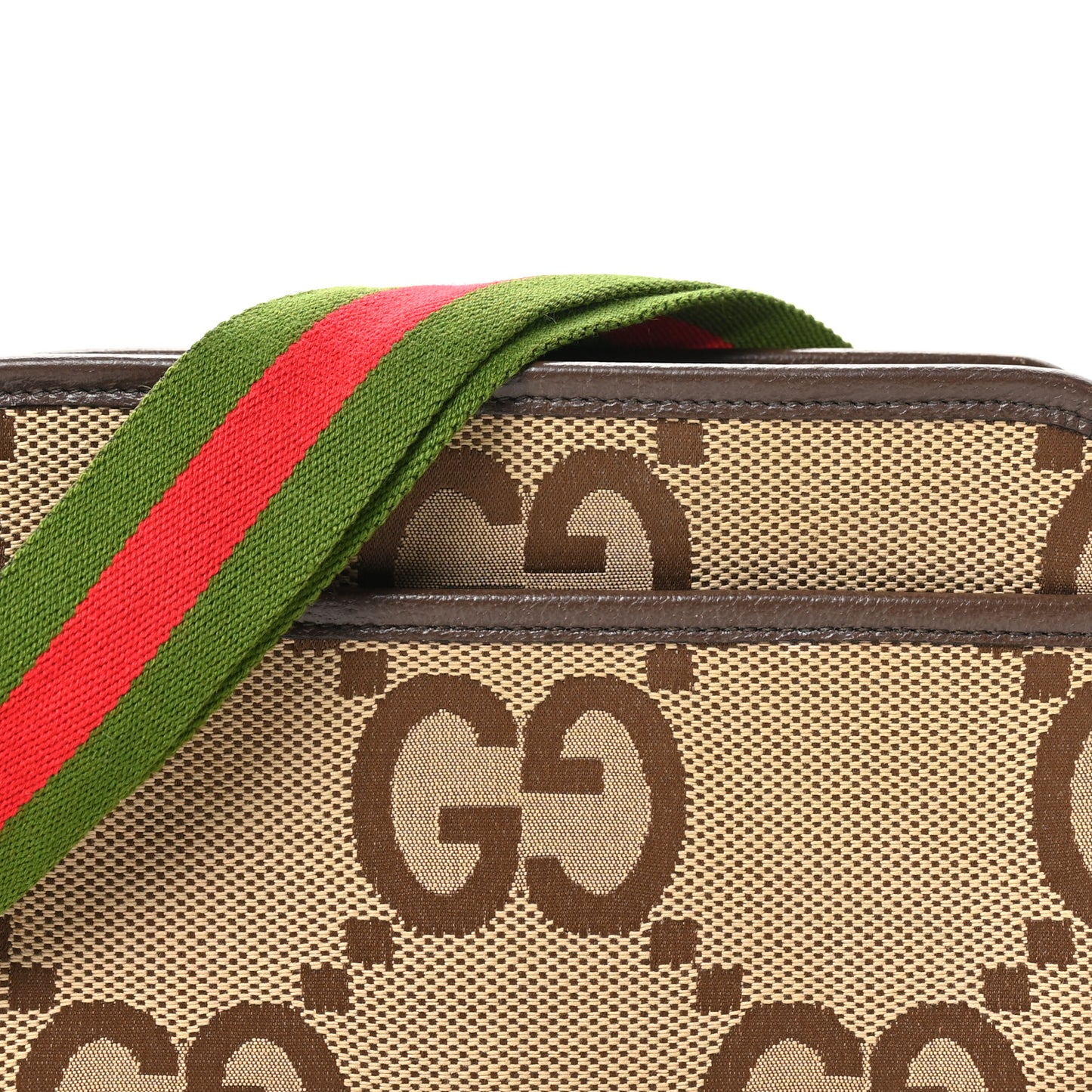 Monogram Jumbo GG Textured Dollar Calfskin Web Mini Crossbody Bag Camel Ebony New Acero