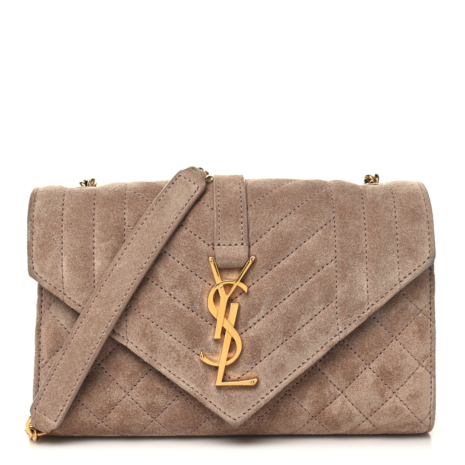 Saint Laurent Suede Mixed Matelasse Triquilt Small Monogram Envelope Satchel Rosy Sand 1 of 9