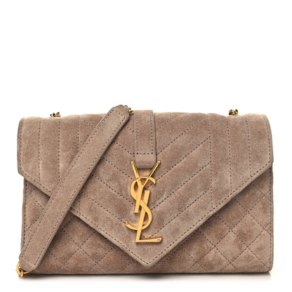 Saint Laurent Suede Mixed Matelasse Triquilt Small Monogram Envelope Satchel Rosy Sand 1 of 9