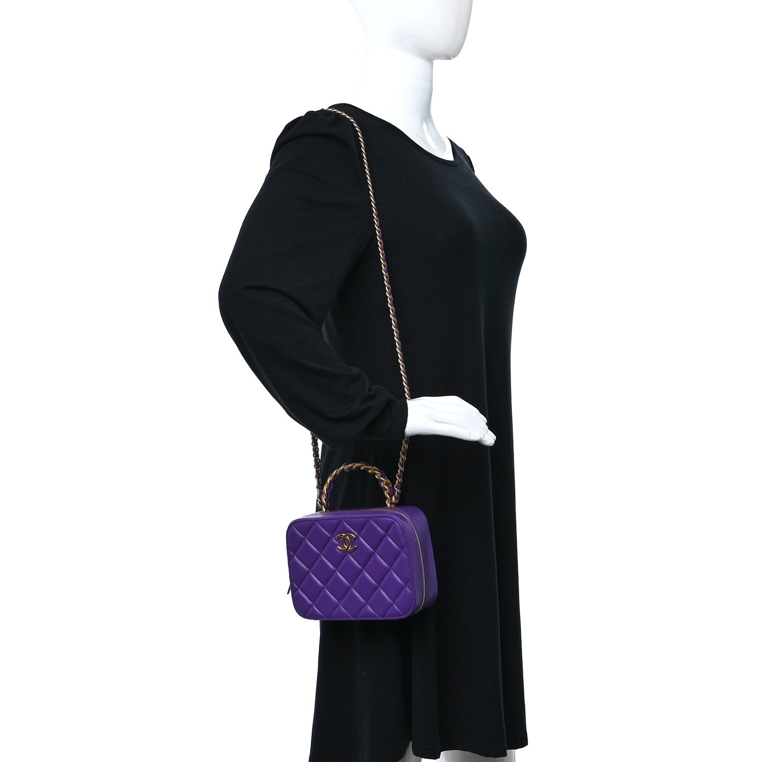 Chanel Lambskin Quilted Top Handle Small Vanity Case Purple 2 of 9