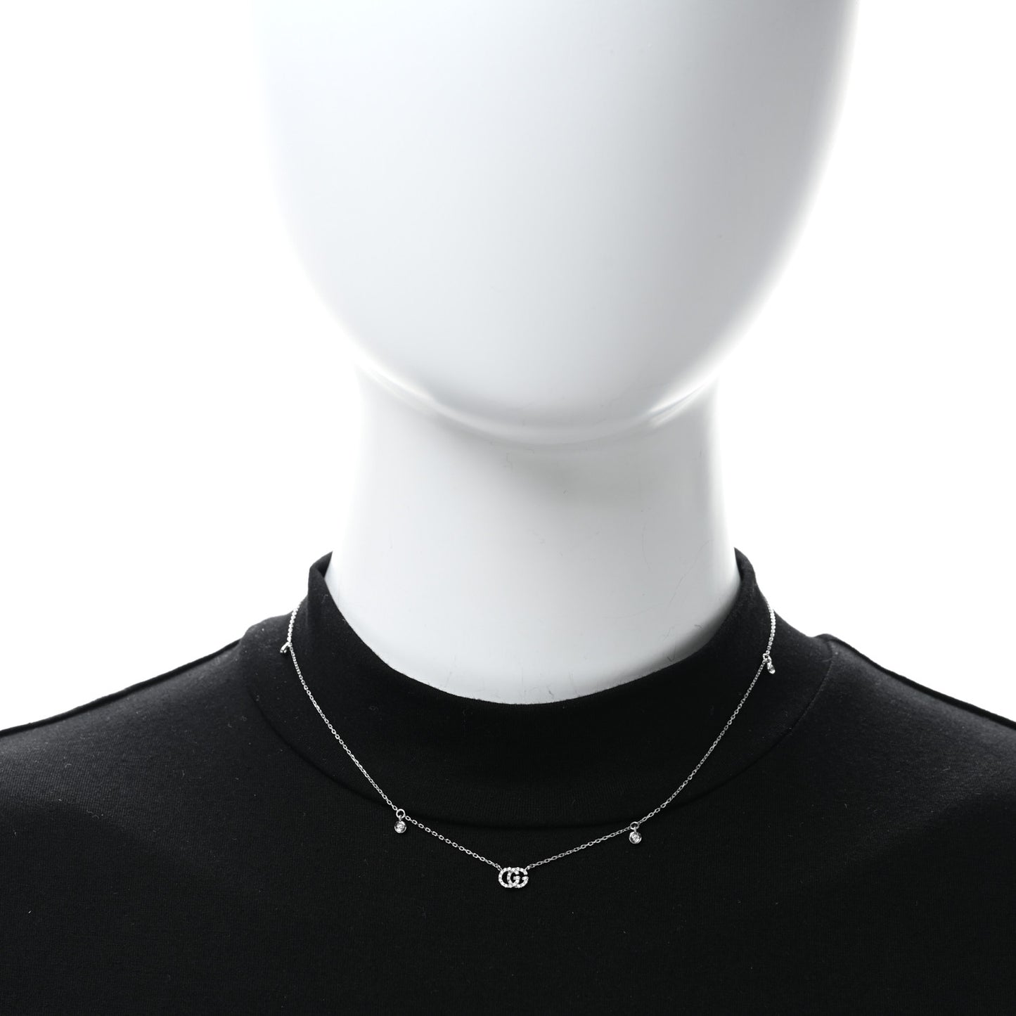 18K White Gold Diamond Running GG Pendant Necklace