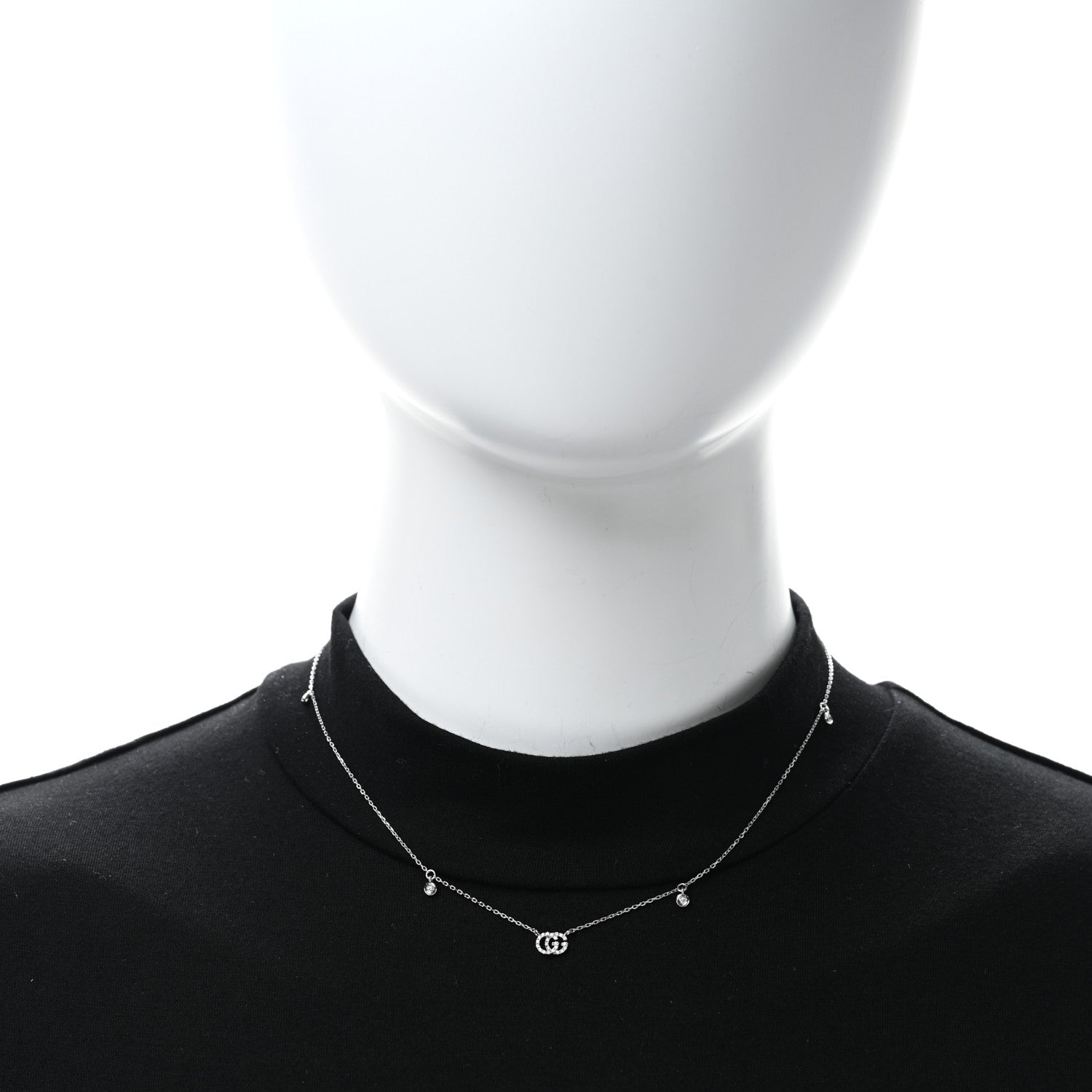 Gucci 18K White Gold Diamond Running GG Pendant Necklace 2 of 4