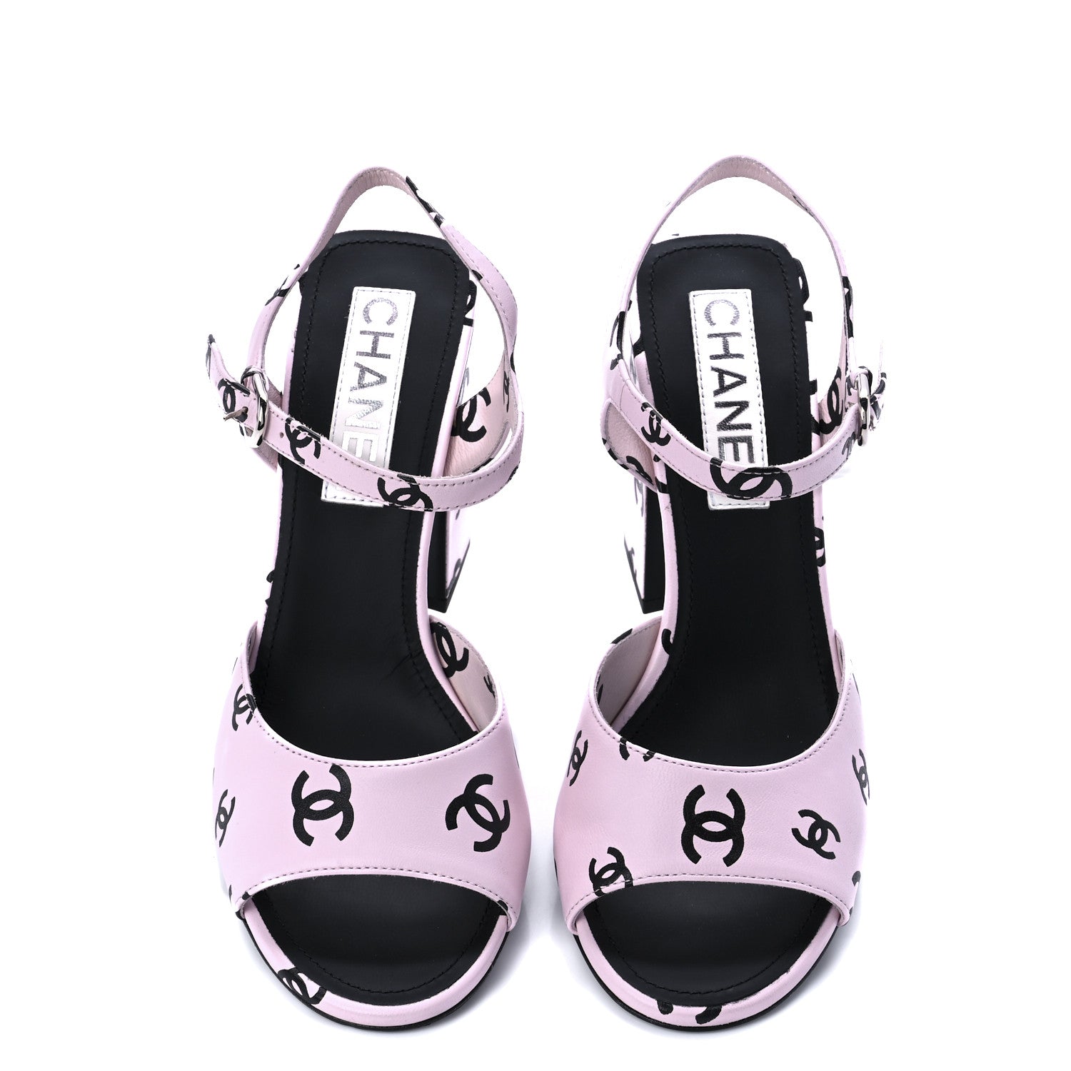 Chanel Lambskin Printed CC Sandals 39.5 Light Pink Black 5 of 9