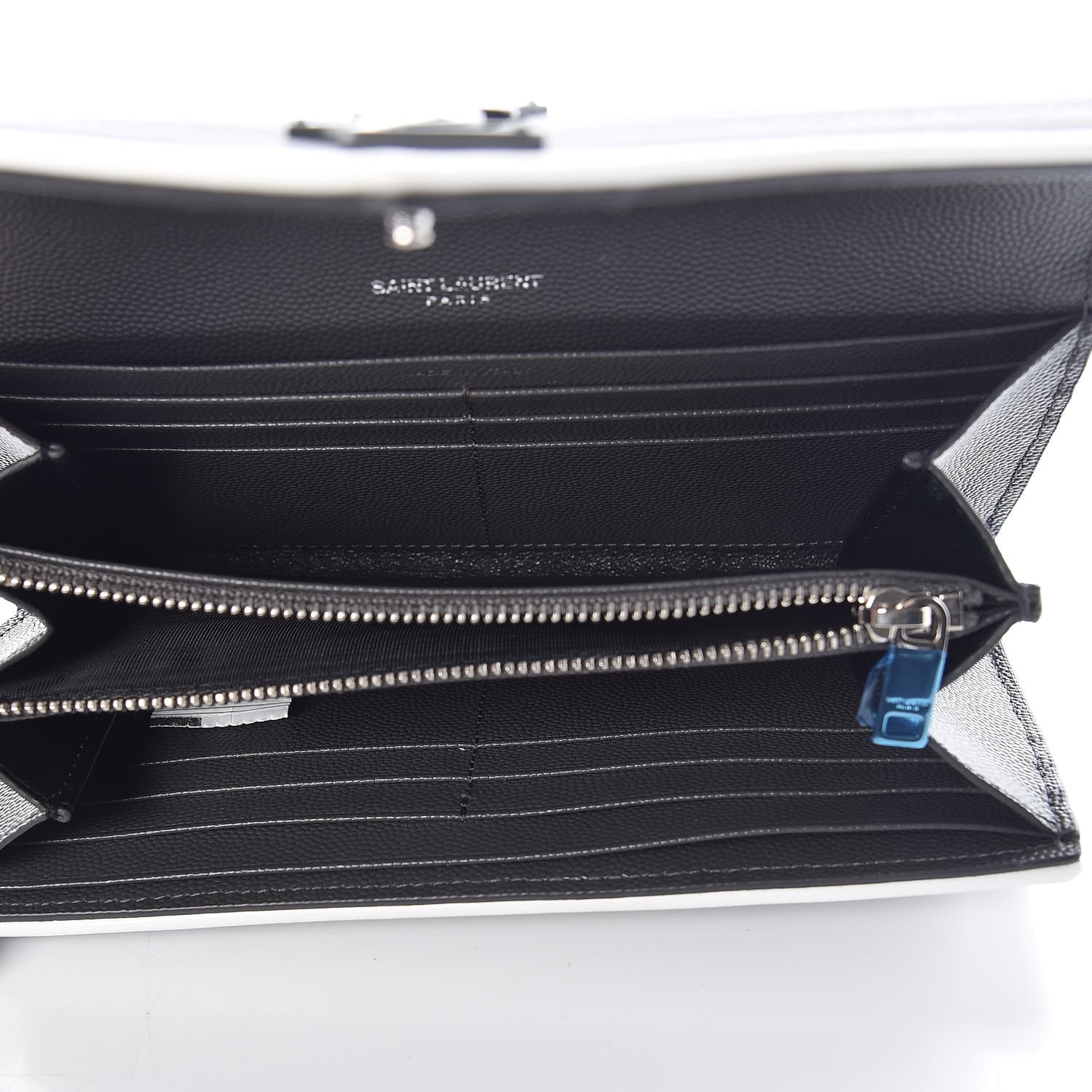 Saint Laurent Grain De Poudre Matelasse Large Monogram Flap Wallet Grey Dove White 5 of 9