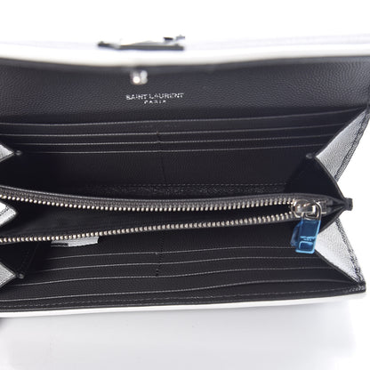 Saint Laurent Grain De Poudre Matelasse Large Monogram Flap Wallet Grey Dove White 5 of 9