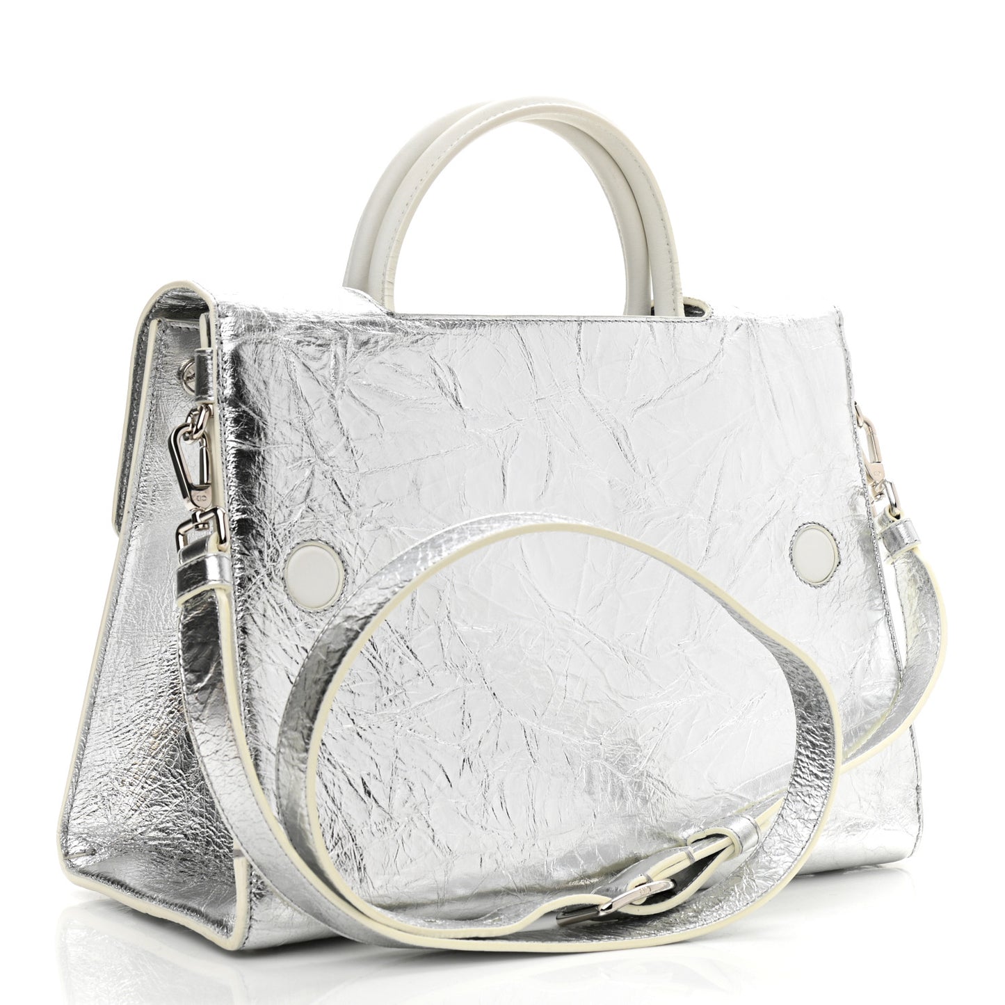 Metallic Calfskin Medium Diorever Flap Silver