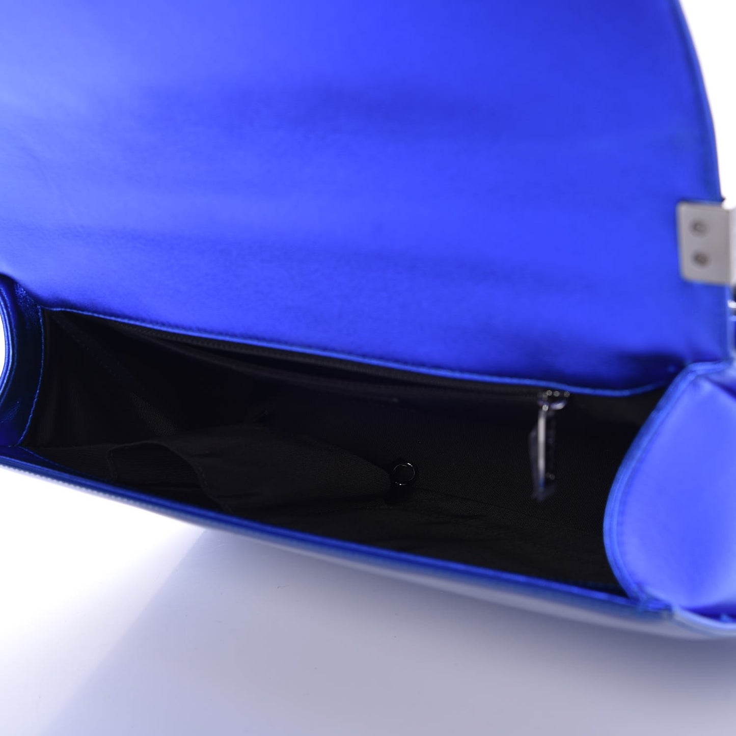 Metallic Patent Quilted Large Boy Flap Blue