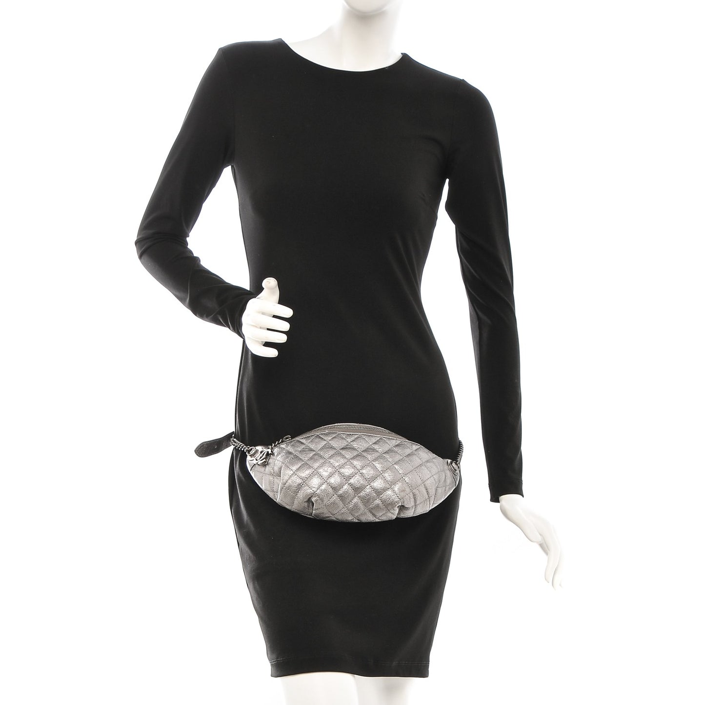 Metallic Goatskin Quilted Banane Waist Bag Fanny Pack Silver