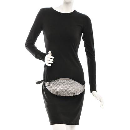Chanel Metallic Goatskin Quilted Banane Waist Bag Fanny Pack Silver 2 of 6