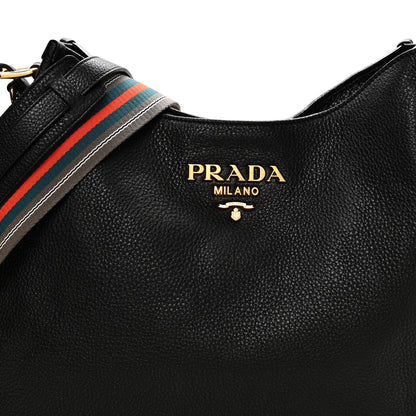 Prada Vitello Daino Hobo Messenger Bag Black 8 of 10
