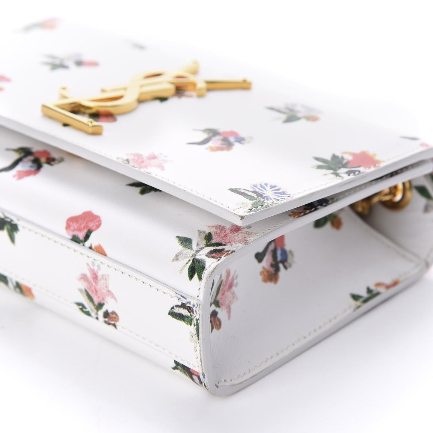 Calfskin Prairie Flower Printed Small Classic Monogram Kate Satchel White