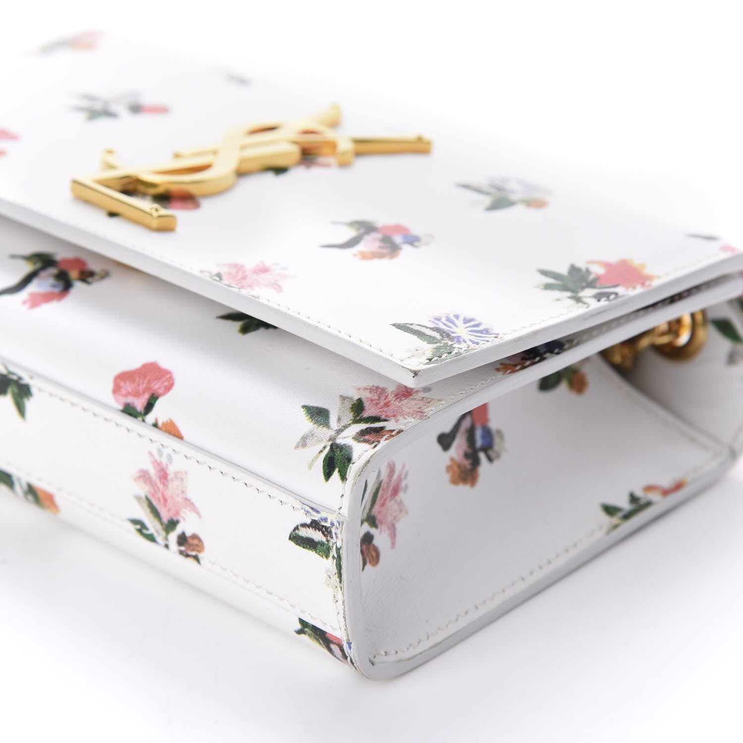 Saint Laurent Calfskin Prairie Flower Printed Small Classic Monogram Kate Satchel White 7 of 10
