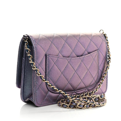 Chanel Iridescent Caviar Quilted Wallet On Chain WOC Dark Blue 3 of 12