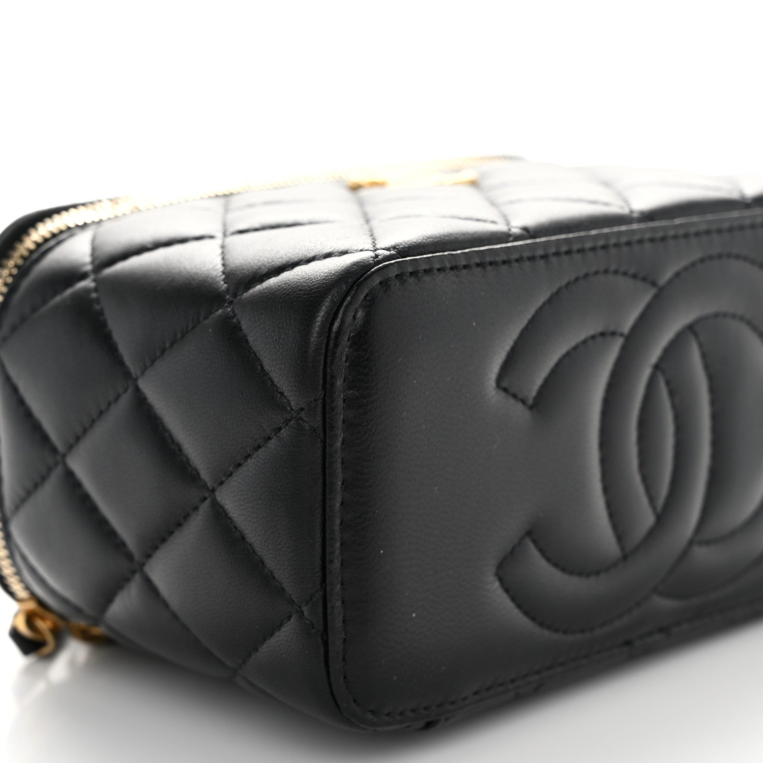 Chanel Lambskin Quilted Sweet Camellia Small Vanity Case With Chain Black 9 of 11