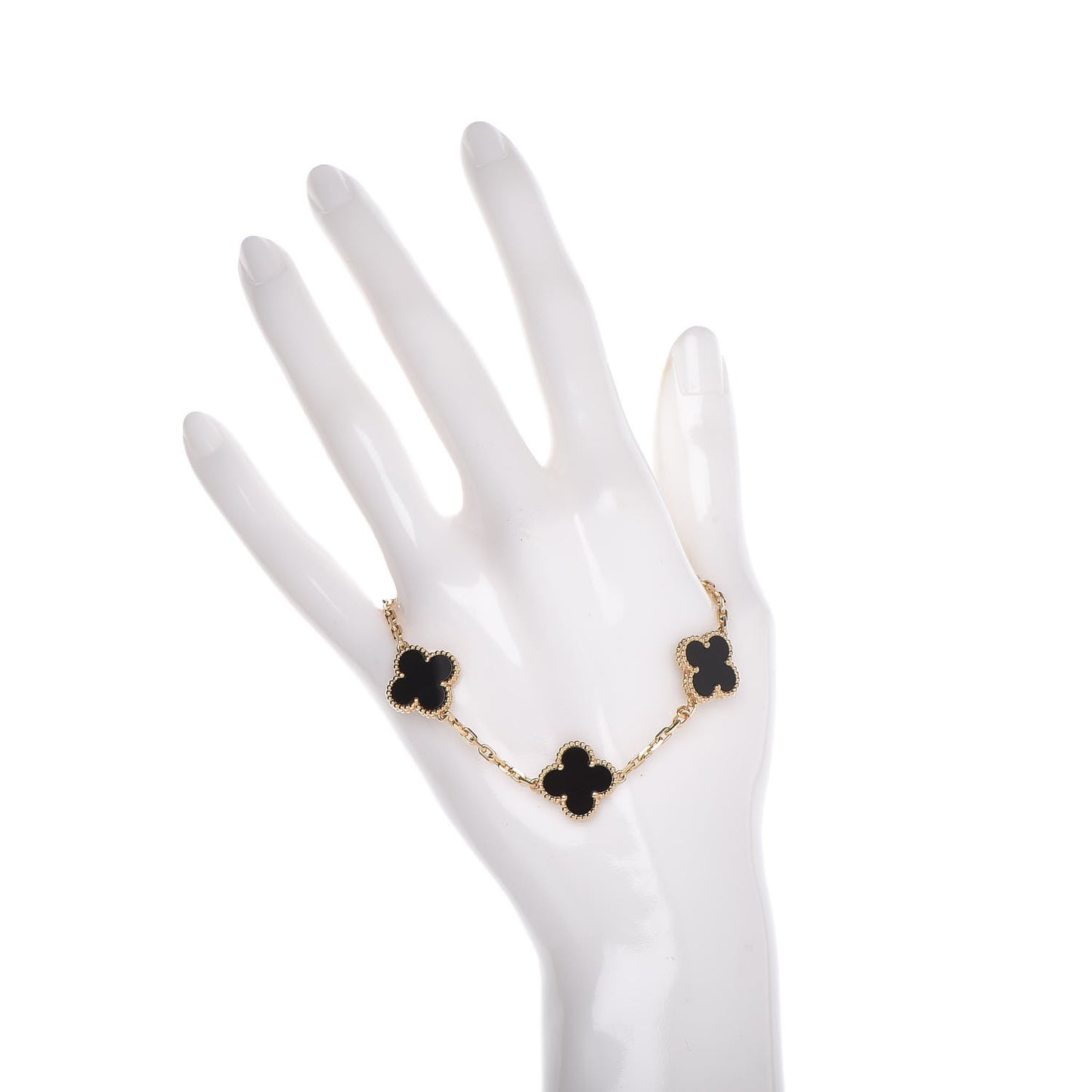 18K Yellow Gold Black Onyx 5 Motifs Vintage Alhambra Bracelet
