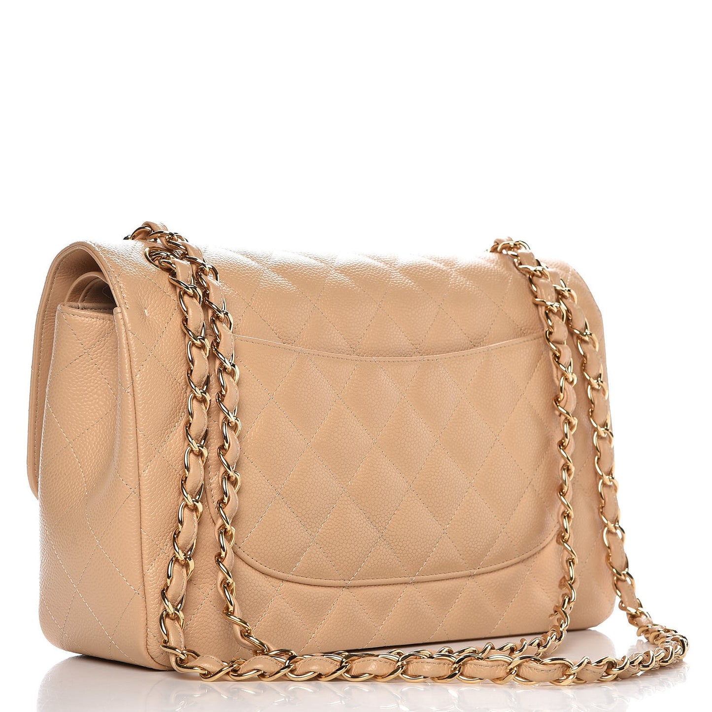 Caviar Quilted Jumbo Double Flap Beige Clair