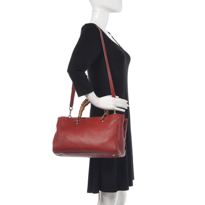Gucci Pebbled Calfskin Medium Bamboo Shopper Tote Red 2 of 14