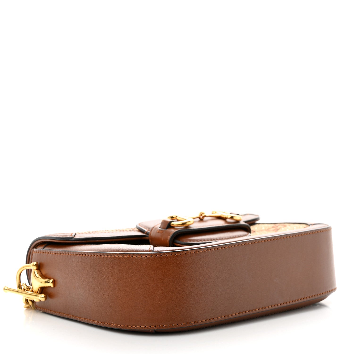 Gucci Canvas Calfskin Crystal GG Monogram Mini Horsebit 1955 Shoulder Bag Camel Ebony 4 of 13