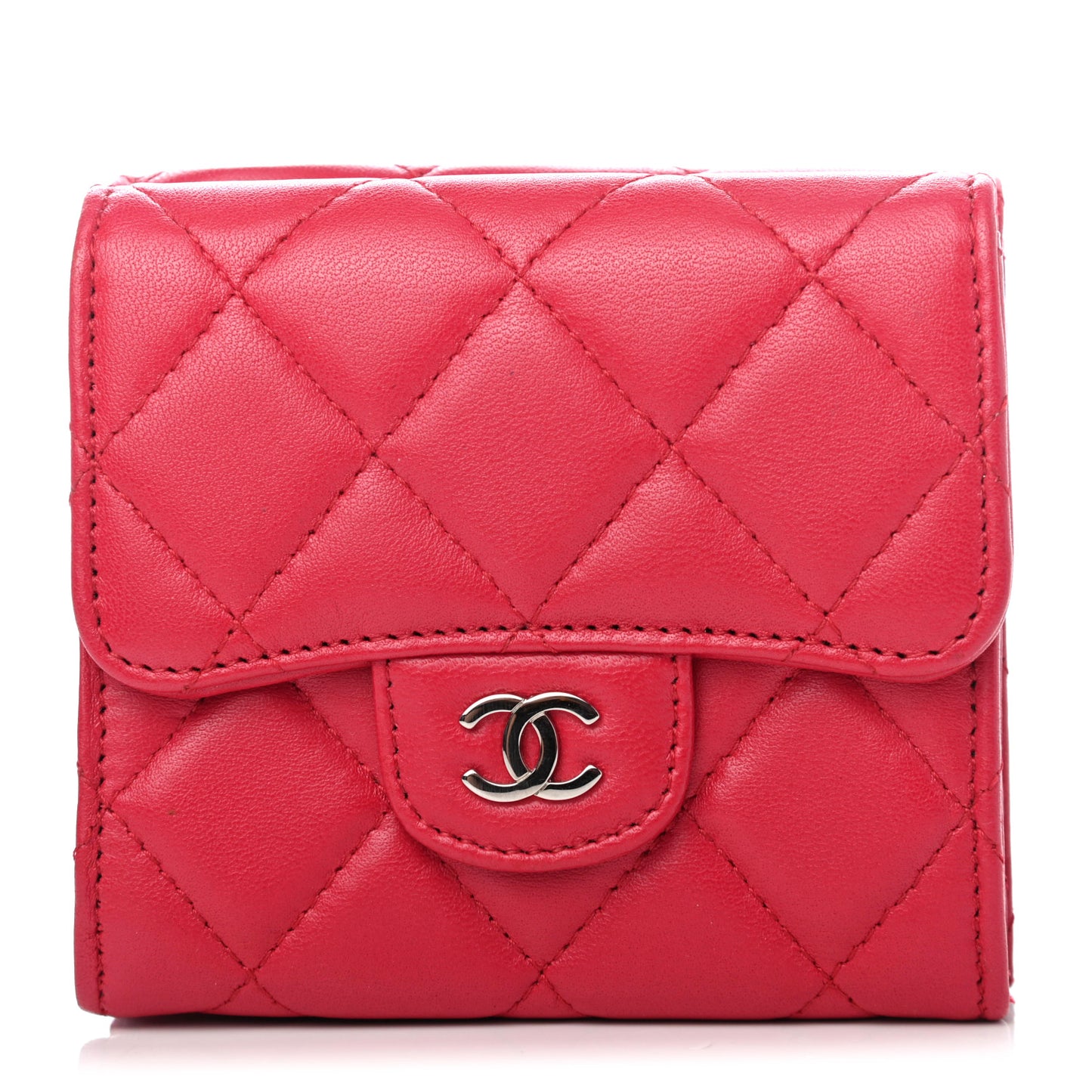 Lambskin Quilted Double Sided Wallet Dark Pink