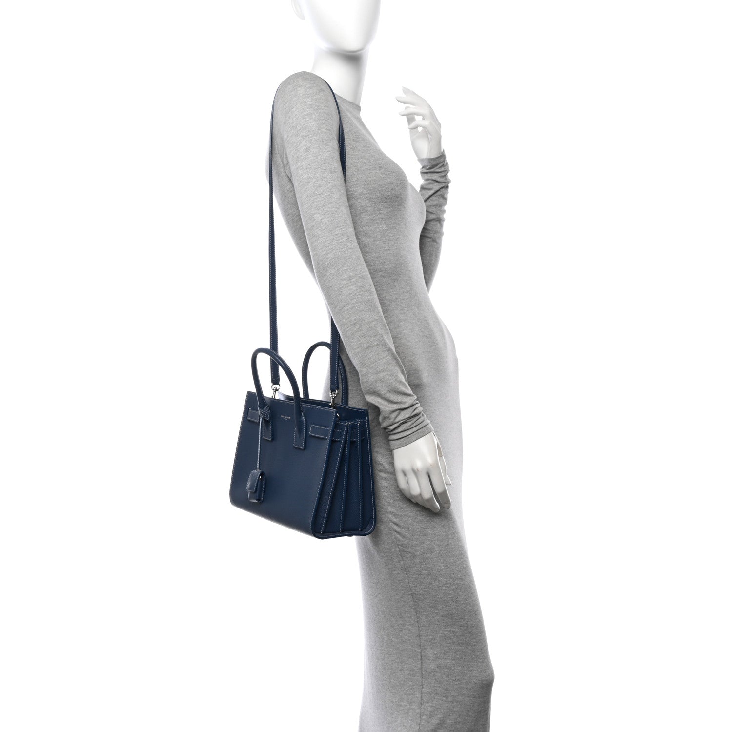 Saint Laurent Grained Calfskin Topstitch Baby Sac De Jour Denim 2 of 15