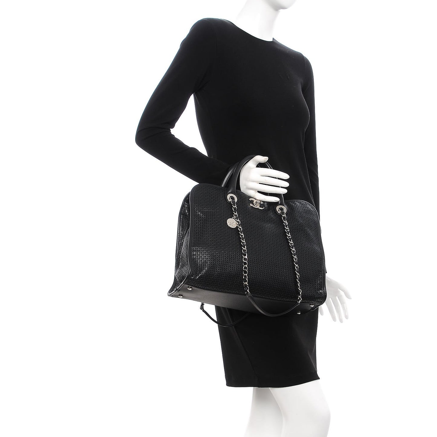 Calfskin Perforated Up In The Air Tote Black