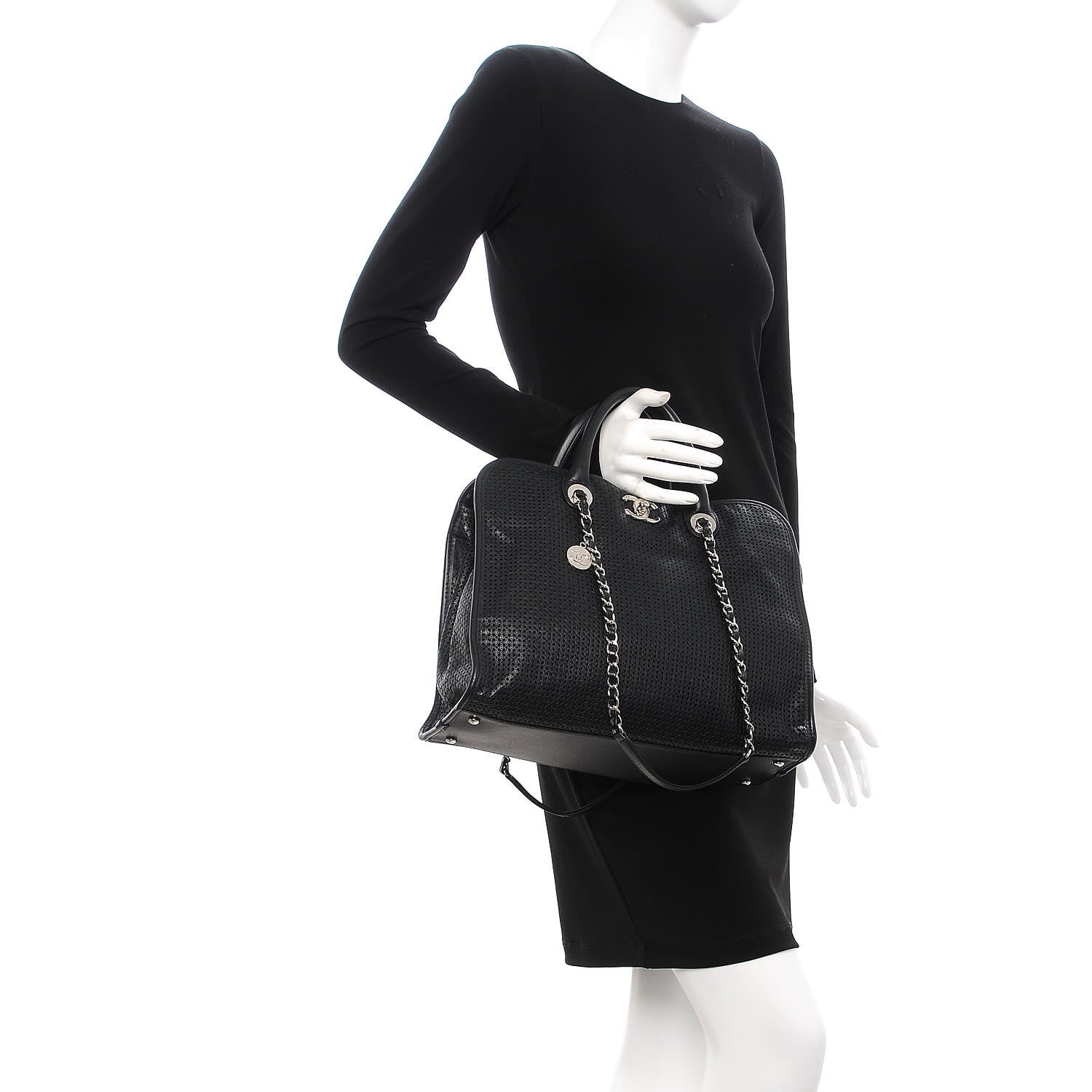 Chanel Calfskin Perforated Up In The Air Tote Black 3 of 11
