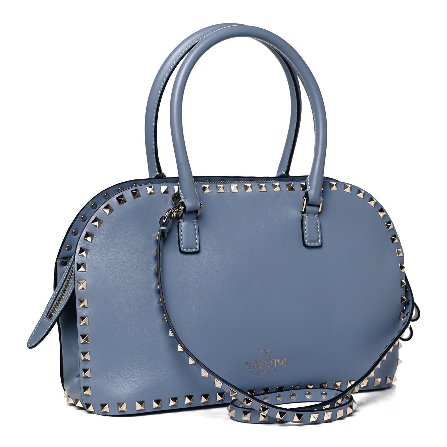 Vitello Rockstud Double Handle Satchel Grey Blue